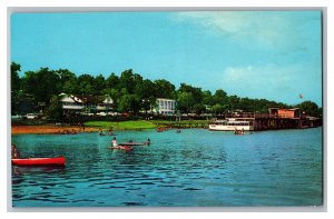 Postcard MO Rockaway Beach Lake Taneycomo Ozarks Scenic View Boats Swimming