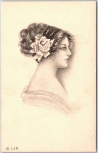 Pretty Woman With Daisies In Her Hair Side View Postcard