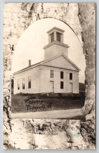 Plymouth VT Union Church RPPC Vermont Rustic Masked Border Postcard A31