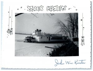 Excursion Boat Addie May South Of Nauvoo Illinois IL Season's Greetings Postcard