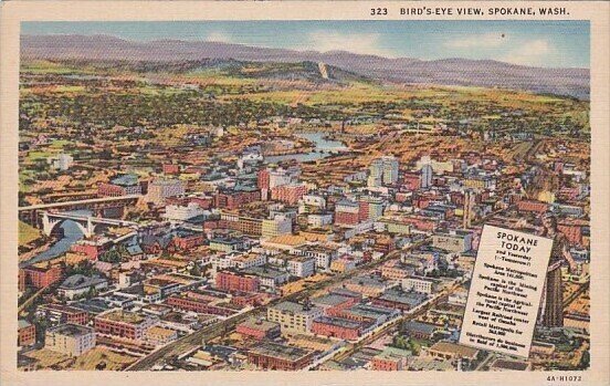 Washington Spokane Birds Eye View Curteich