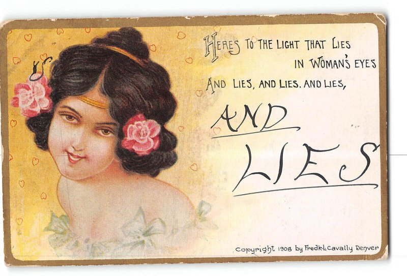 Pretty Woman Flowers in Hair Postcard 1908 Light that Lies in Woman's Eyes