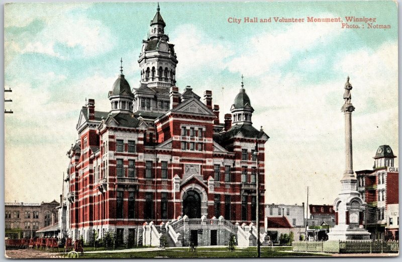 City Hall And Volunteer Monument Winnipeg Canada Royal Winnipeg Rifles Postcard