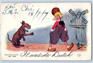 Outcault Artist Signed Postcard  Dutch Kid And Dog Windmill High Bridge NJ