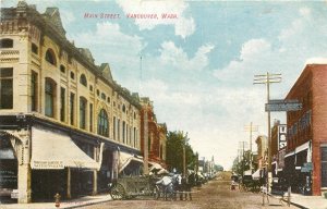 c1907 Postcard: Vancouver WA Main Street, Citizens Bank, John Deere Agents Sign