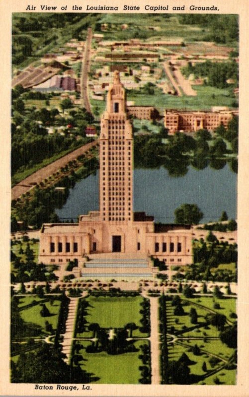 Louisiana Baton Rouge Aerial View State Capitol Grounds Curteich