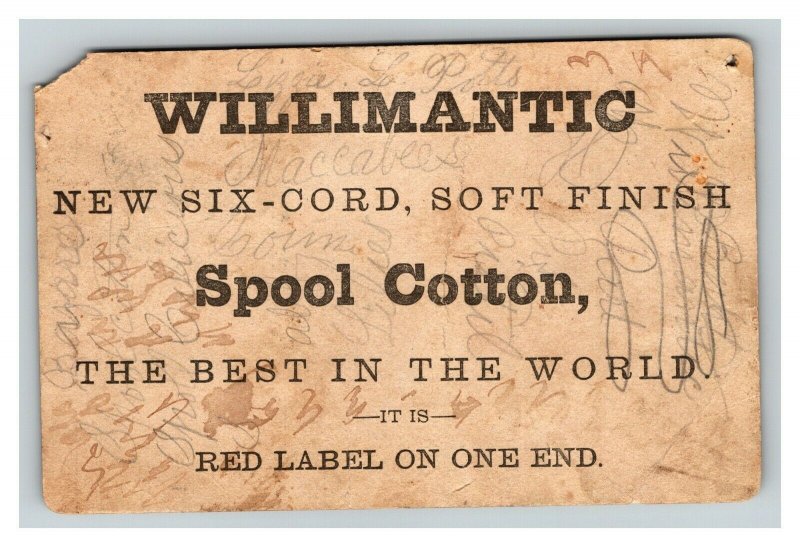 Vintage 1890's Trade Card - Willimantic Six Cord Spool Cotton Connecticut Sewing