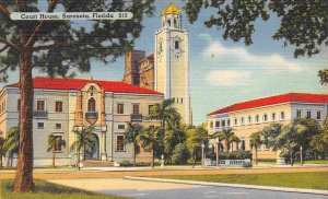 Court House Sarasota Florida linen postcard