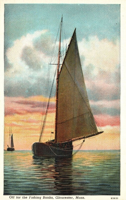 Vintage Postcard Off For The Fishing Banks Gloucester Massachusetts MA