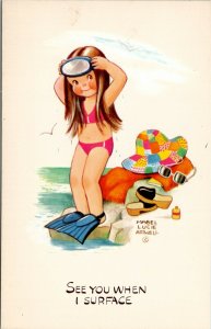 Artist Mabel Lucie Attwell See You on The Surface Girl Bikini Diving Postcard W8