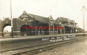 Depot, Oklahoma, Waynoka, RPPC, Santa Fe Railroad Station, Harvey House