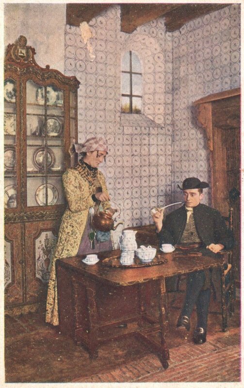 Vintage Postcard 1920's Hindeloopen Hindelooper Kamer Serving Tea White Teapot