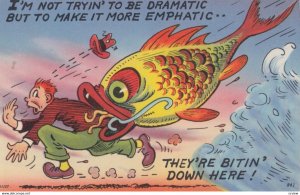 Exaggeration Fishing Comic Postcard , 30-40s : #13