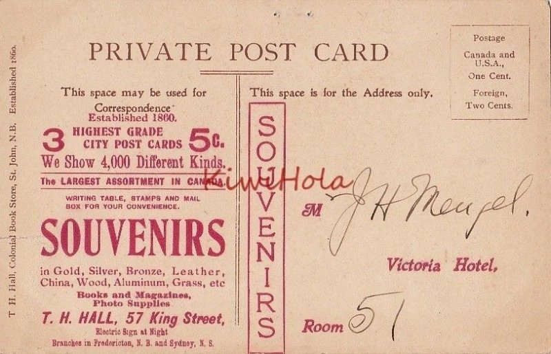 Postcard Victoria Hotel St John NB Canada