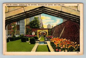 New York City NY-New York, Rockefeller Center, Gardens Of Nations Linen Postcard