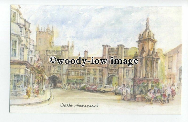 DS397 - Somerset - Wells Market Place & Shops Artist- David Skipp - Postcard