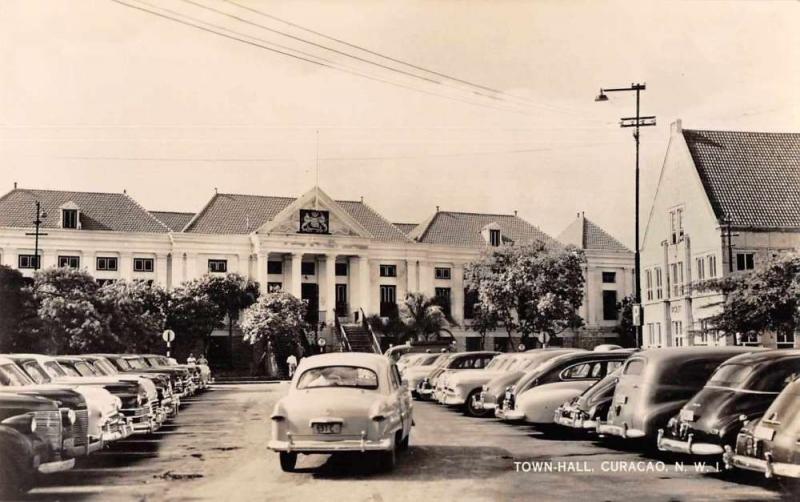 Curacao NWI Town Hall and Parking Lot Real Photo Antique Postcard J79381