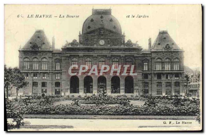 Old Postcard Le Havre Stock Exchange and the Garden