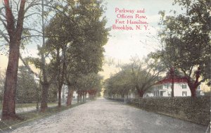 Parkway & Officers Row, Fort Hamilton, Brooklyn, N.Y., 1914 postcard, used