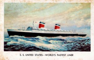 S. S. United States Postcard / Vintage 1958 / World's Fastest Liner / Ri...