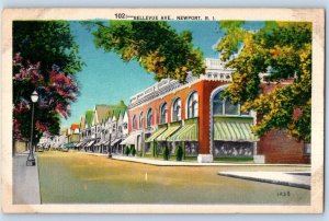1940 Newport Rhode Island RI Vintage Postcard Bellevue Ave Building Street Lines