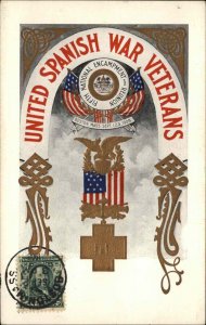 Patriotic United Spanish War Vetereans Boston Sept 1908 Gilt Emossed Postcard 