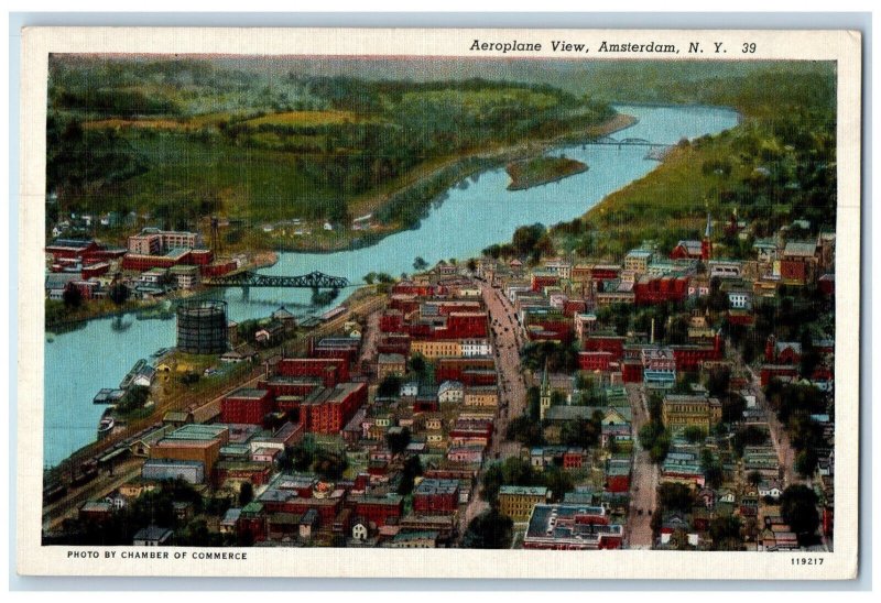 c1930's Aeroplane View Houses and Buildings Amsterdam NY Vintage Postcard