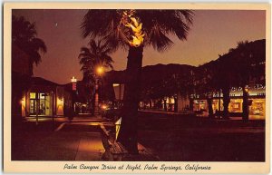 Palm Canyon Drive PALM SPRINGS, CA Night Street Scene 1960s Vintage Postcard