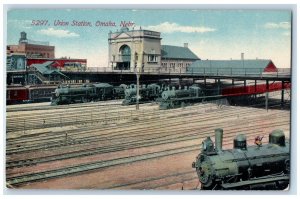 c1910 Union Station Locomotive Train Railway Omaha Nebraska NE Antique Postcard