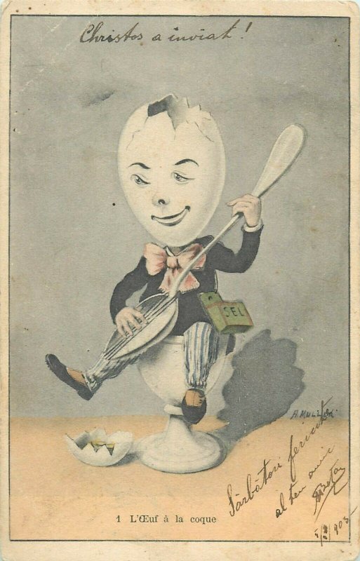 Musical spoon instrument humanized Easter egg satire caricature 1903 by A Muller