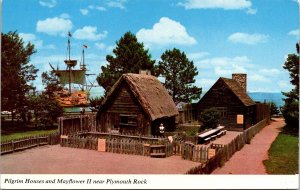 Pilgrim Houses Mayflower Plymouth Rock Massachusetts MA Postcard Unposted Vtg 