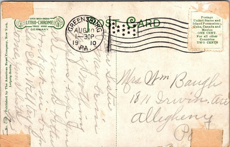 West Pittsburg Street Greensburg PA Pennsylvania Antique Postcard DB PM Cancel 