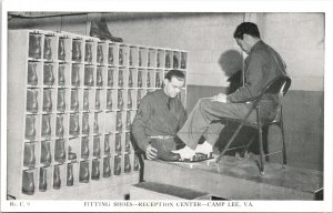 Postcard VA Camp Lee Soldiers Fitting Boots Reception Center WWII 1940s V201