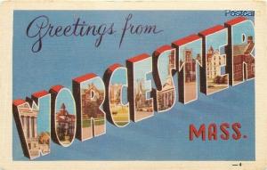 MA, Worcester, Massachusetts, Large Letter, Colorcraft No. 27059