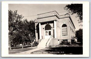 Highmore South Dakota~Doric Columns~Façade of AF&AM Masonic Hall~RPPC 1940s