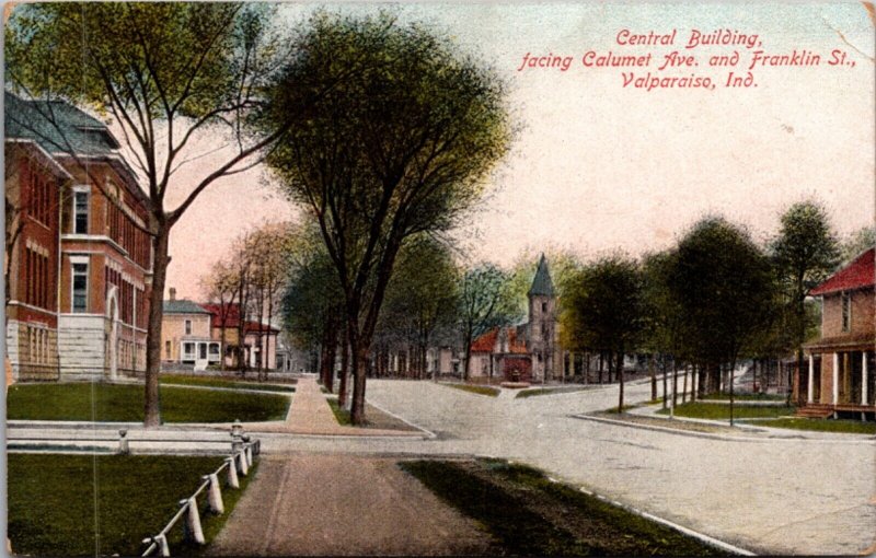 Postcard Central Building Facing Calumet Ave and Franklin St Valparaiso, Indiana