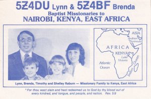 Nairobi Kenya Missionary Map Family Radio QSL Postcard  Card