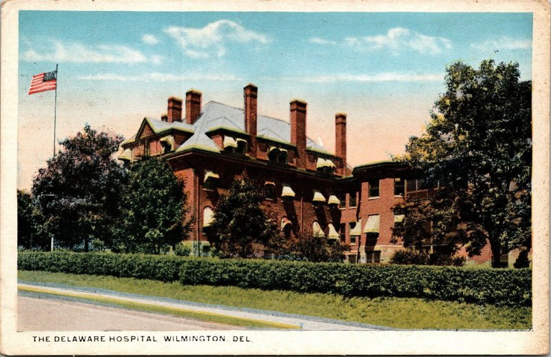 Delaware Hospital Wilmington DE Antique WB Postcard PM Cancel WOB Note 2c Stamp 