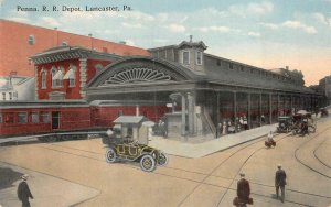PENNA. RAILROAD DEPOT LANCASTER PENNSYLVANIA TRAIN DEPOT POSTCARD (c. 1910)