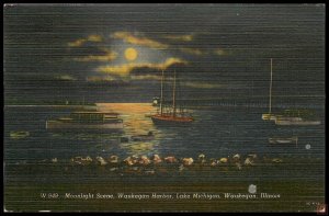 Moonlight Scene, Waukegan Harbor, Lake Michigan, Waukegan, ILL