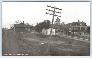 PERKASIE, Pennsylvania PA ~ RAILROAD STATION Depot c1900s Bucks County Postcard 