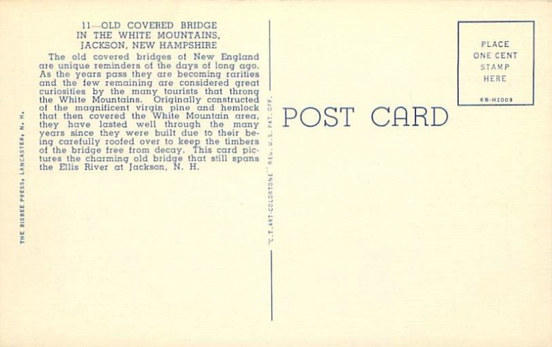 Jackson New Hampshire Covered Bridge Linen Postcard Unused