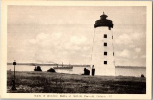 Postcard ON Prescott Windmill Battle Lighthouse on St. Lawrence River 1940s K66