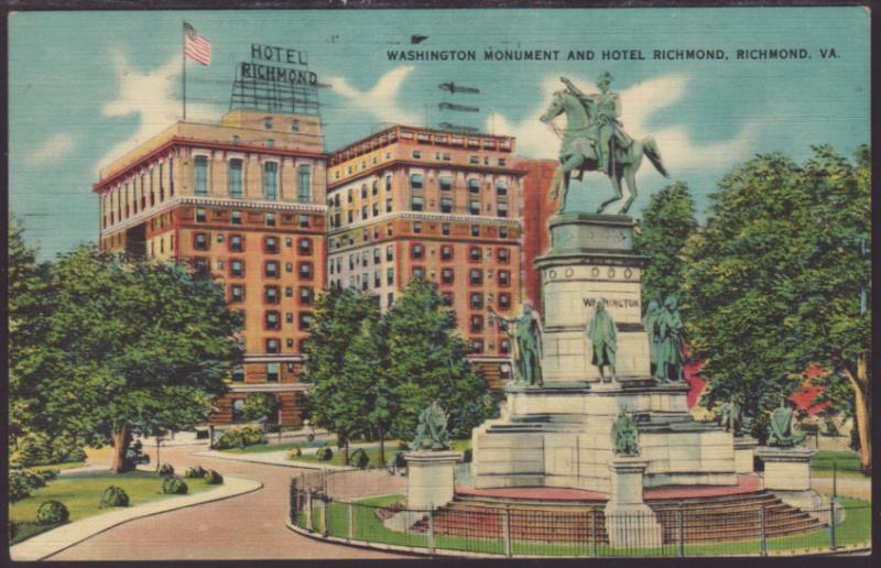 Monument,Hotel Richmond,Richmond,VA Postcard