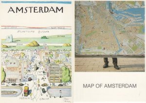 Giant Pedestrian Street Map Of Amsterdam & 1981 2x Dutch Postcard s