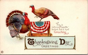 Patriotic Thanksgiving Greetings Postcard Male and Female Turkey