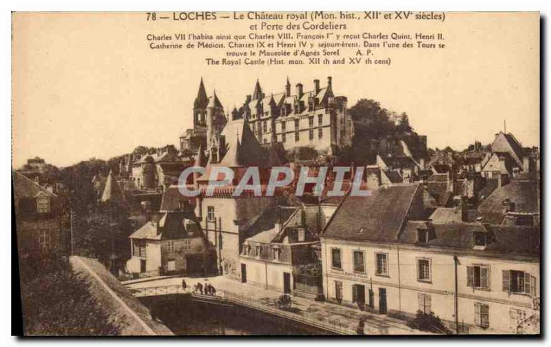 Old Postcard Loches The Royal Castle My hist and Porte des Cordeliers