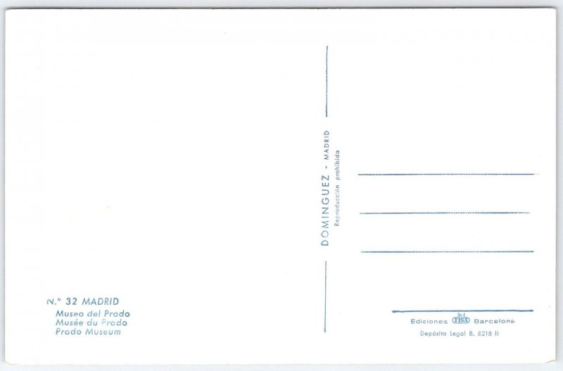 Vintage Madrid Prado Museum Black & White Photo Postcard by Dominguez