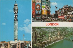 London Postcard - Piccadilly Circus, Houses of Parliament, Big Ben RR13322
