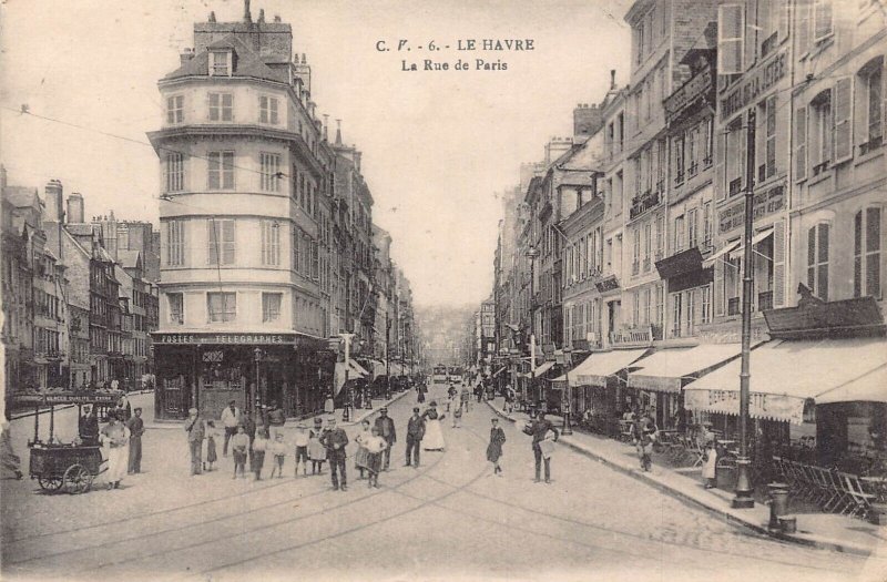 France Le Havre Rue de Paris Ladder Postes Telegraphes Office vintage postcard